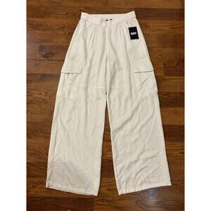 DKNY Women's Twill Pull-On Wide Leg Cargo Pants White Size XS NWT